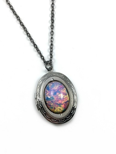 Czech glass fire opal gunmetal - fire,